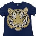 ゴールドタイガー グリッター プリントTシャツ — ネイビー